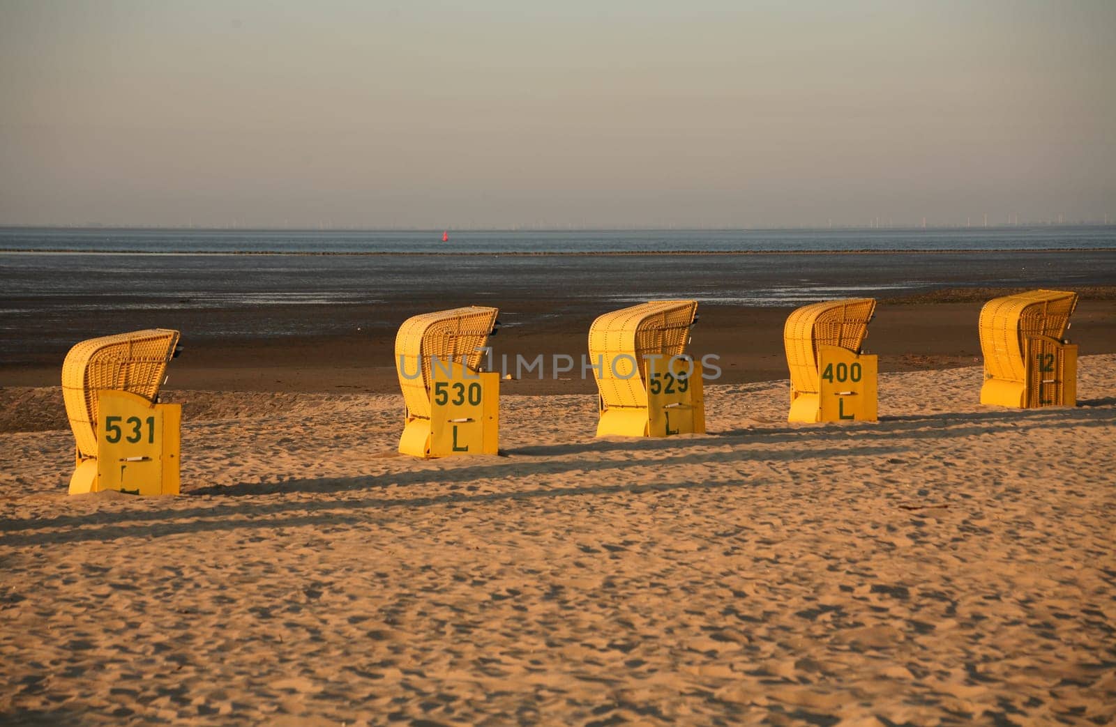 Lonely beach chairs at the North Sea in May 2006