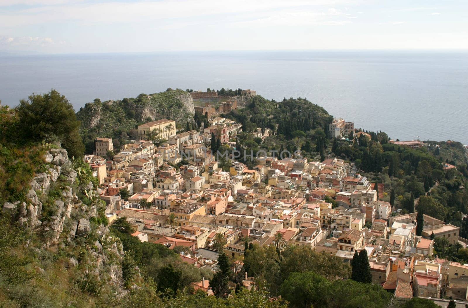 View of Taormina - in the background the Mediterranean Sea