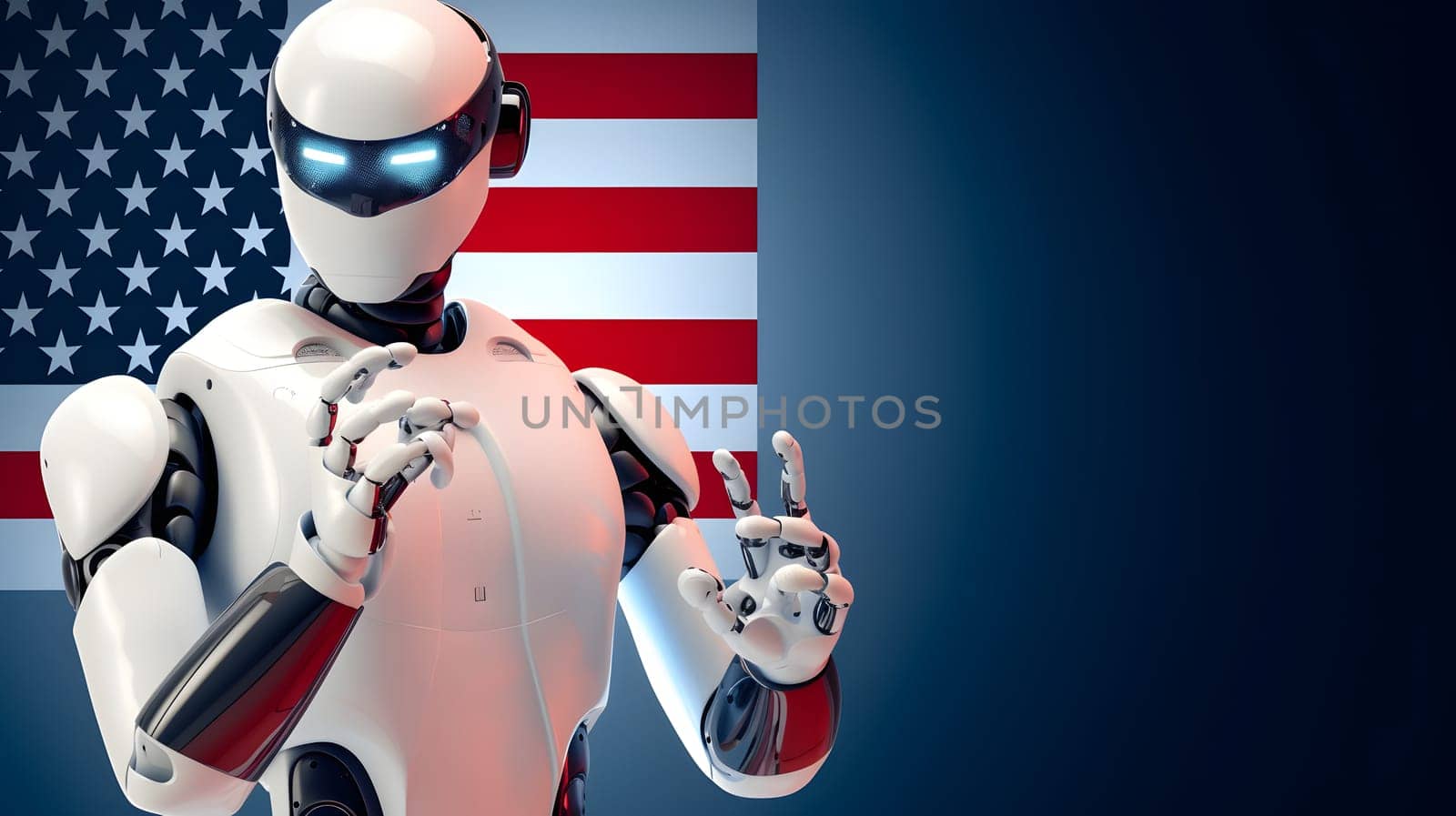 american president as a cybernetic organism on US flag background, neural network generated art by z1b