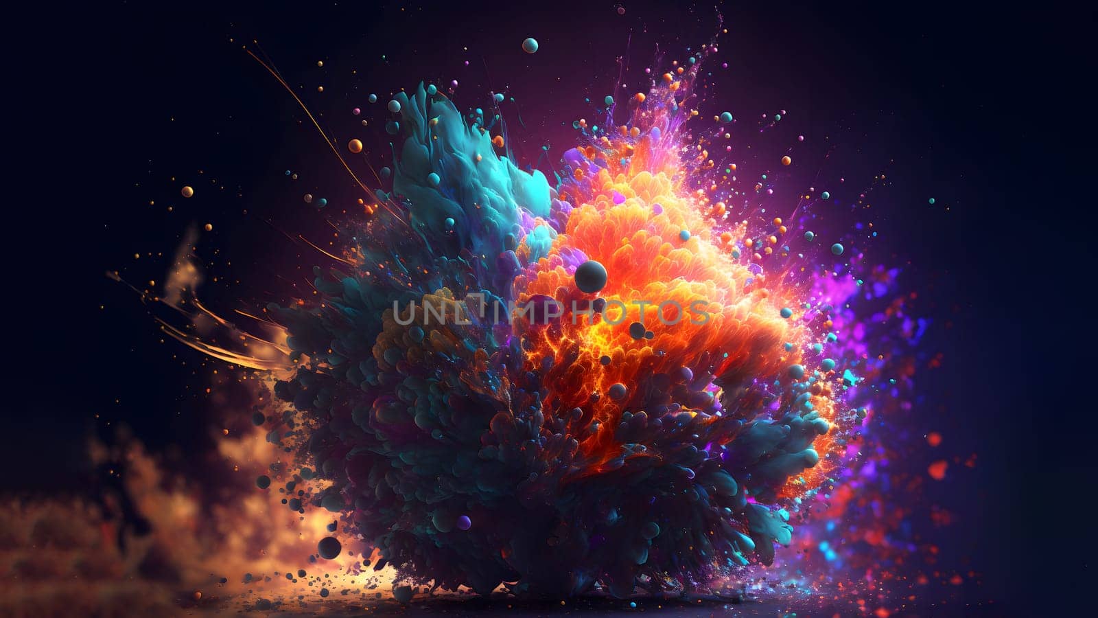 abstract colorful explosion on black background, neural network generated art. Digitally generated image. Not based on any actual person, scene or pattern.