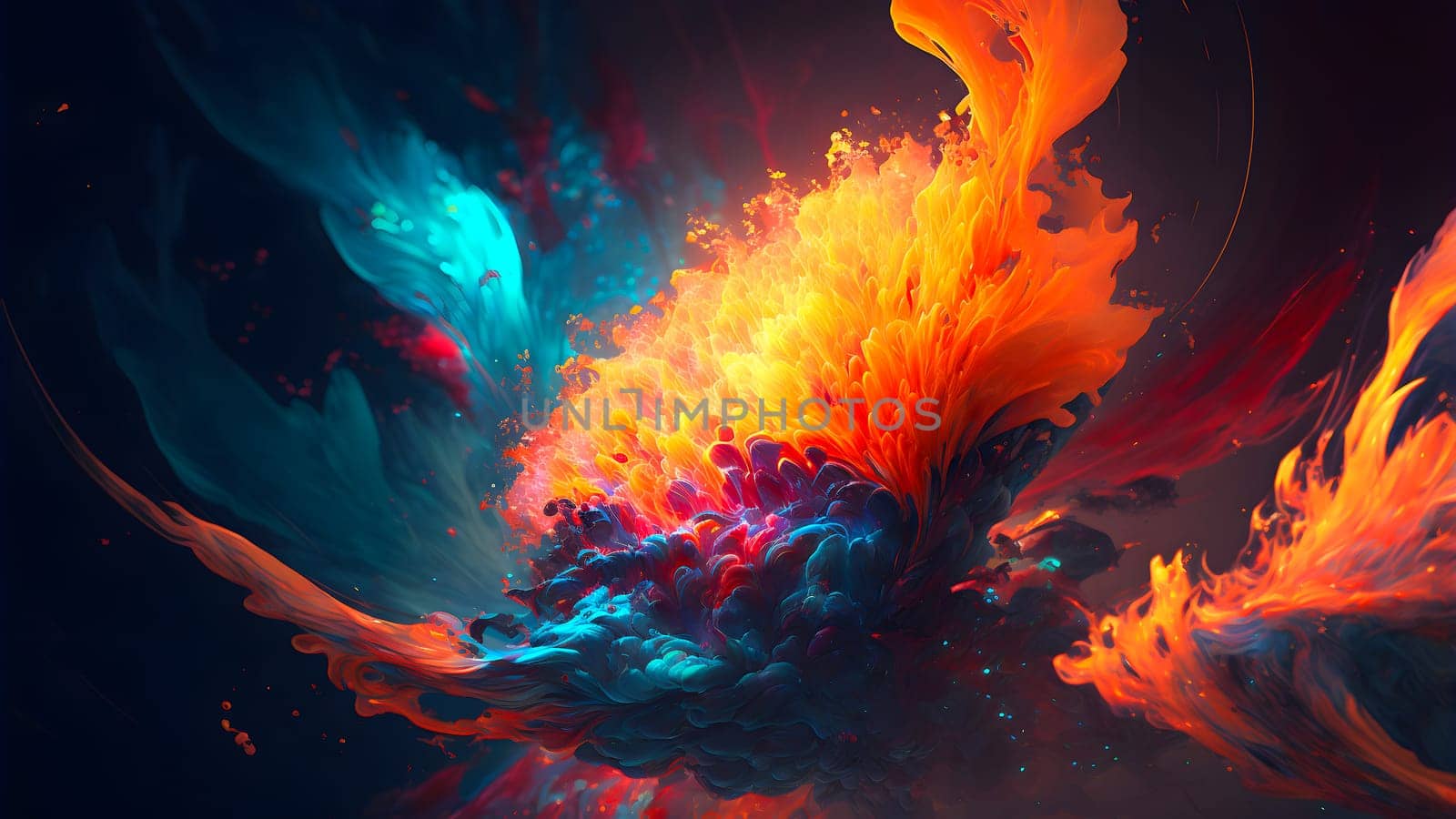 abstract colorful explosion on black background, neural network generated art. Digitally generated image. Not based on any actual person, scene or pattern.