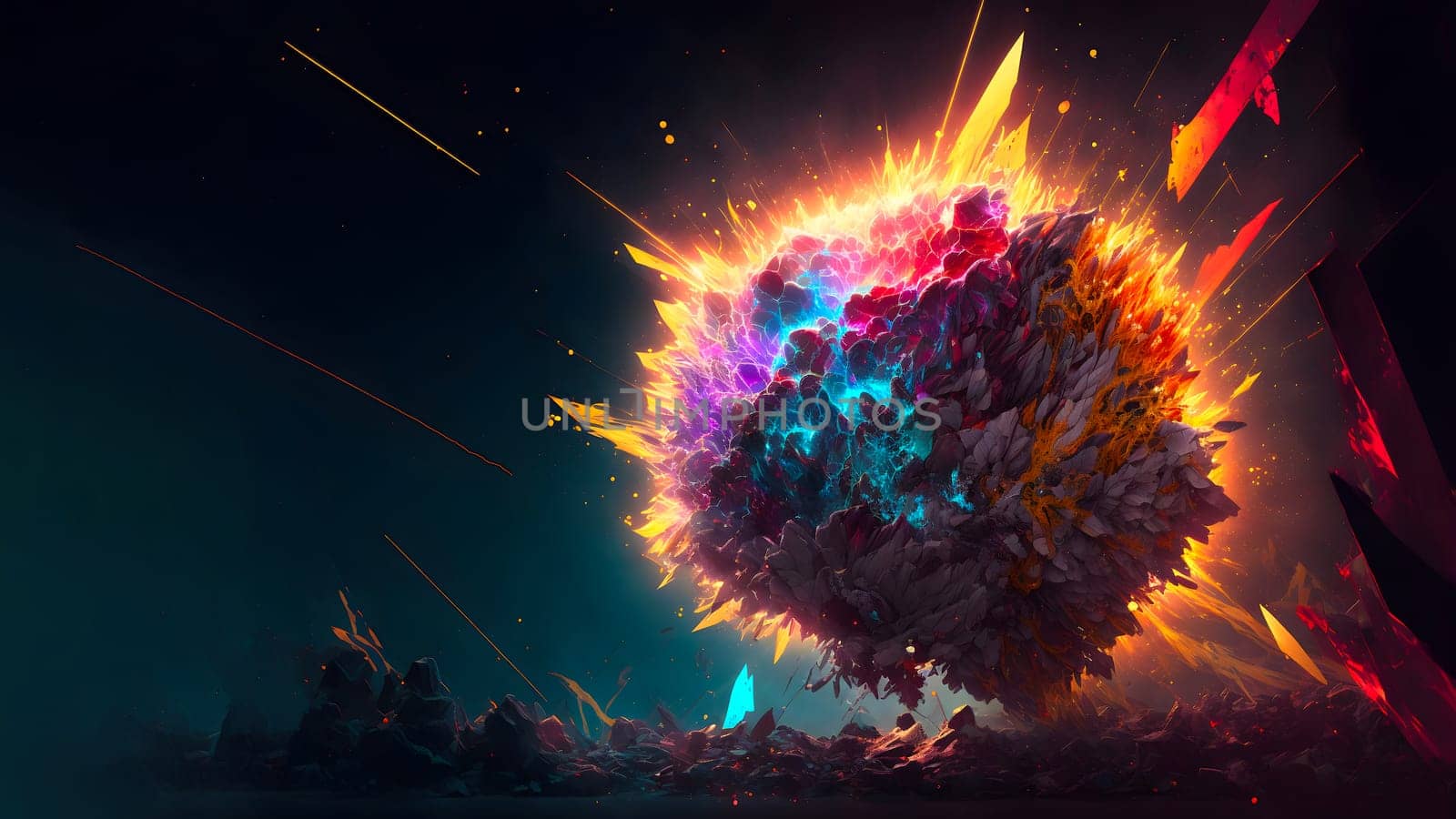 abstract colorful explosion on black background, neural network generated art by z1b