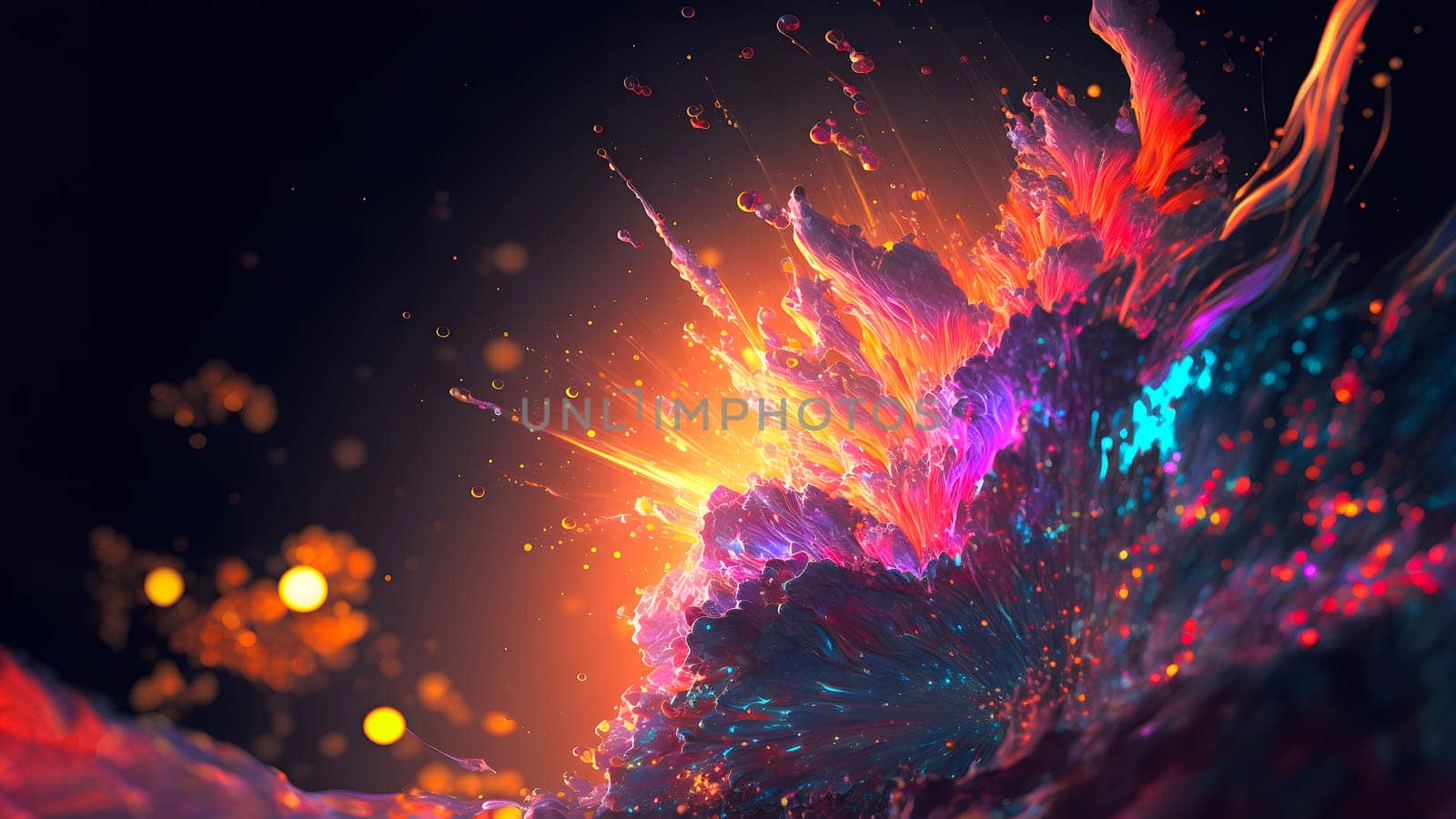 abstract colorful explosion on black background, neural network generated art. Digitally generated image. Not based on any actual person, scene or pattern.