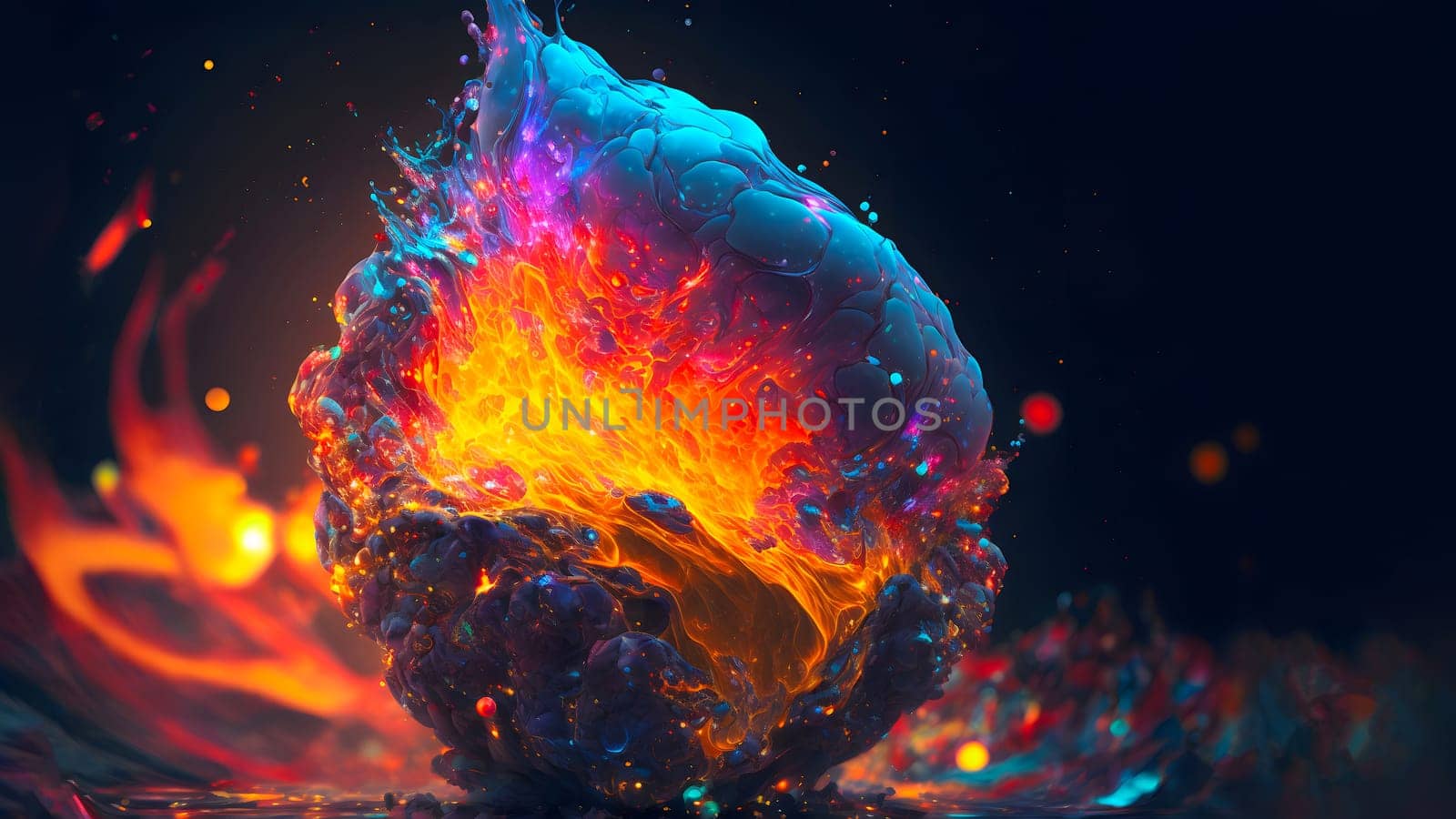 abstract colorful explosion on black background, neural network generated art. Digitally generated image. Not based on any actual person, scene or pattern.