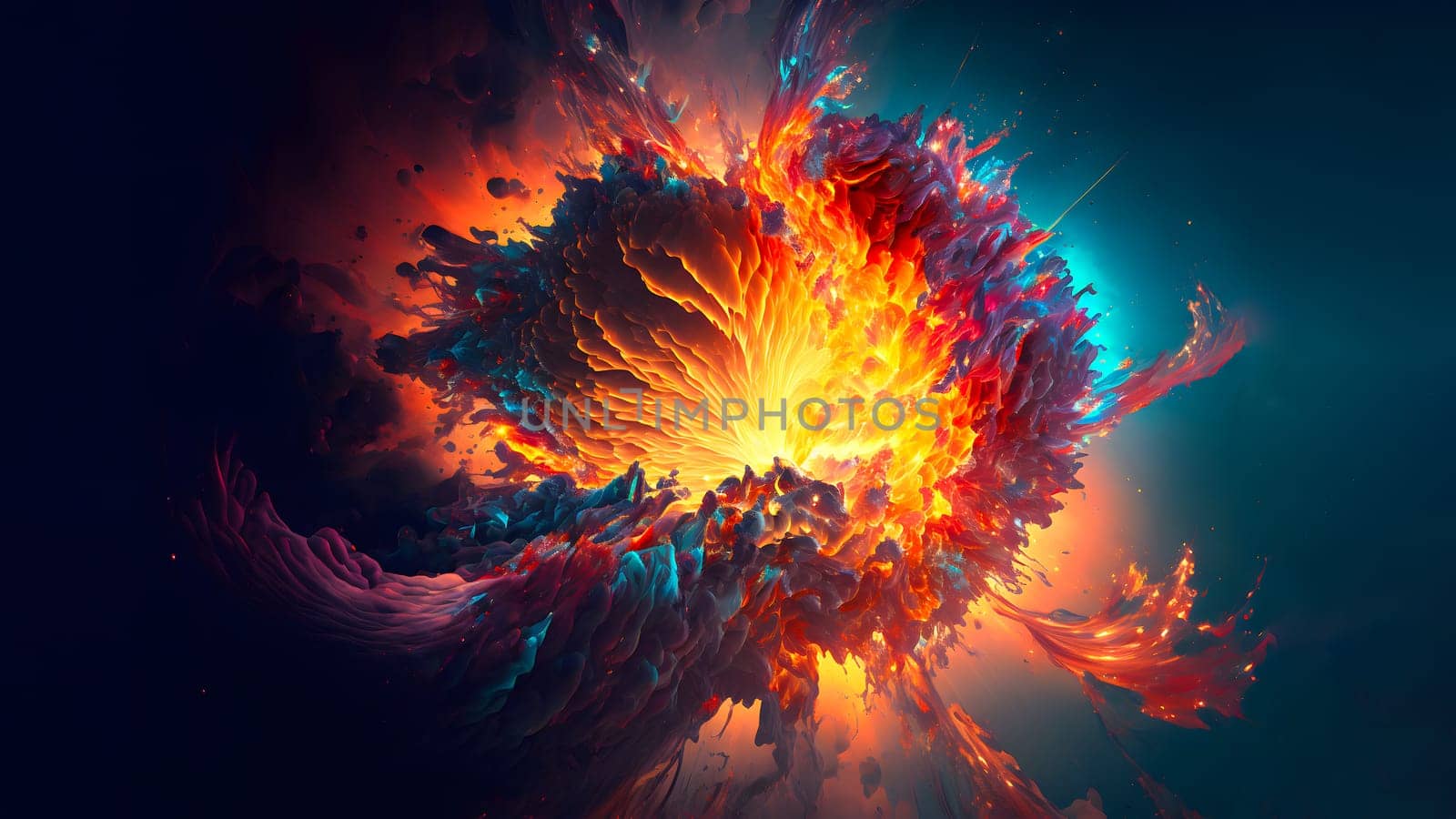 abstract colorful explosion on black background, neural network generated art by z1b