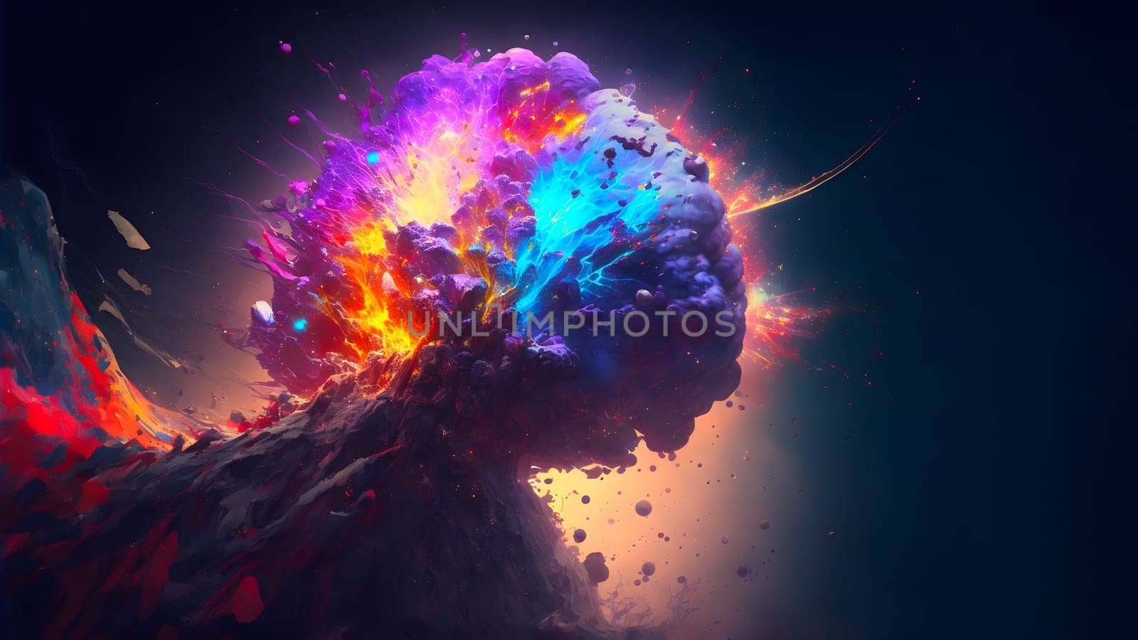 abstract colorful explosion on black background, neural network generated art. Digitally generated image. Not based on any actual person, scene or pattern.