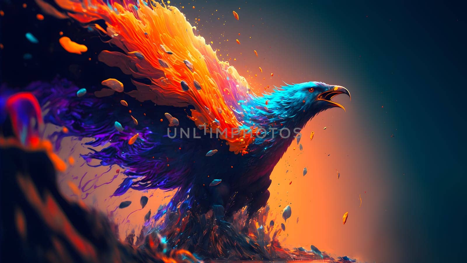 abstract colorful explosion on black background, neural network generated art. Digitally generated image. Not based on any actual person, scene or pattern.