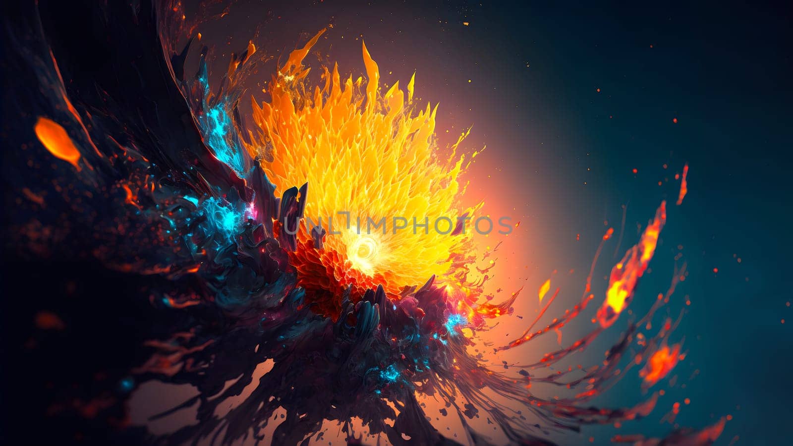 abstract colorful explosion on black background, neural network generated art. Digitally generated image. Not based on any actual person, scene or pattern.