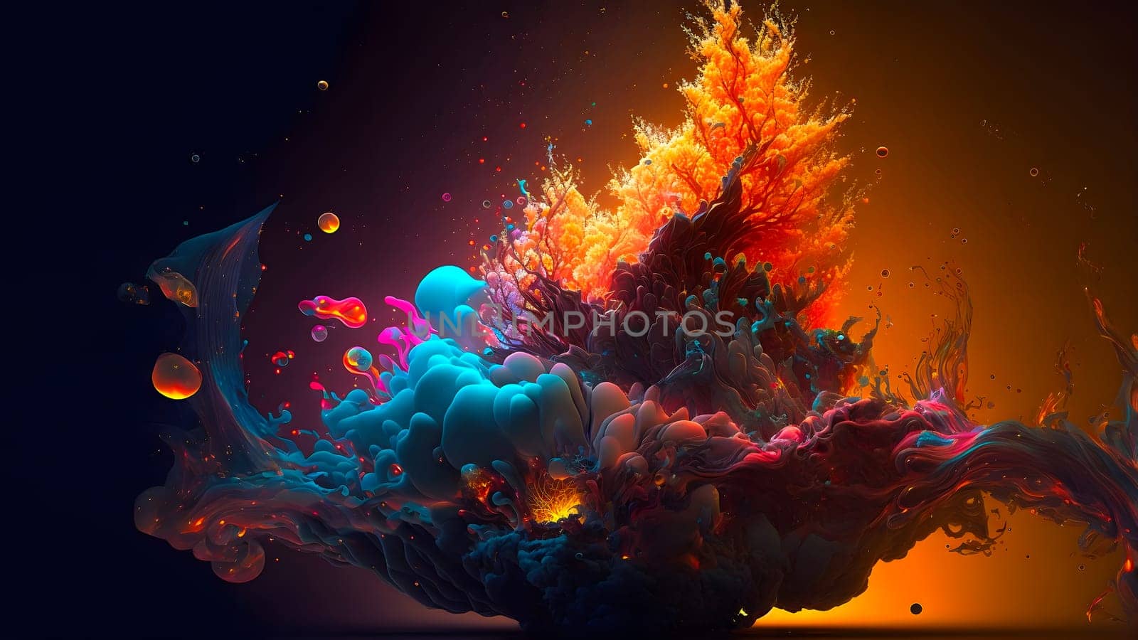abstract colorful explosion on black background, neural network generated art. Digitally generated image. Not based on any actual person, scene or pattern.