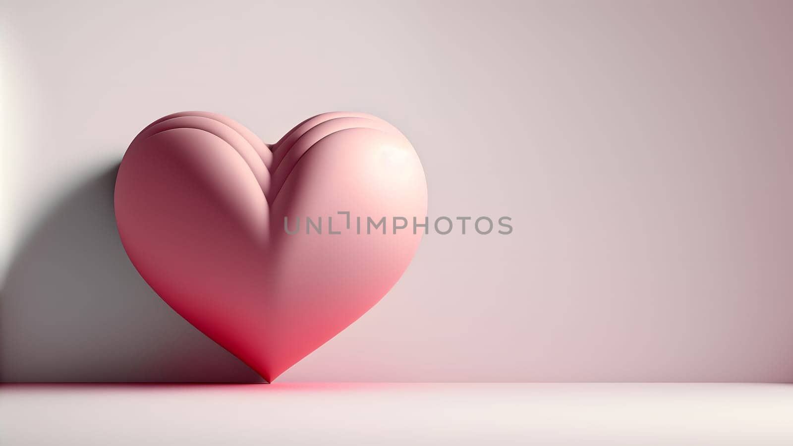 minimalistic valentines day background with heart symbol and copy space, neural network generated art. Digitally generated image. Not based on any actual person, scene or pattern.