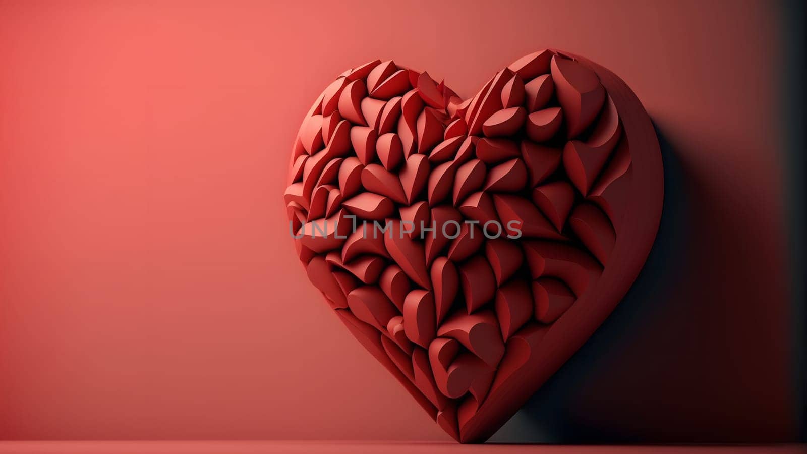 minimalistic valentines day background with heart symbol copy space at the left side, neural network generated art. Digitally generated image. Not based on any actual person, scene or pattern.