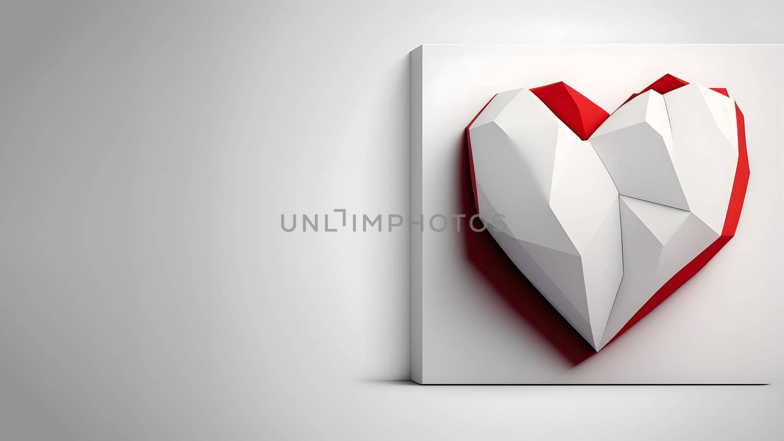 minimalistic valentines day background with heart symbol copy space at the left side, neural network generated art. Digitally generated image. Not based on any actual person, scene or pattern.
