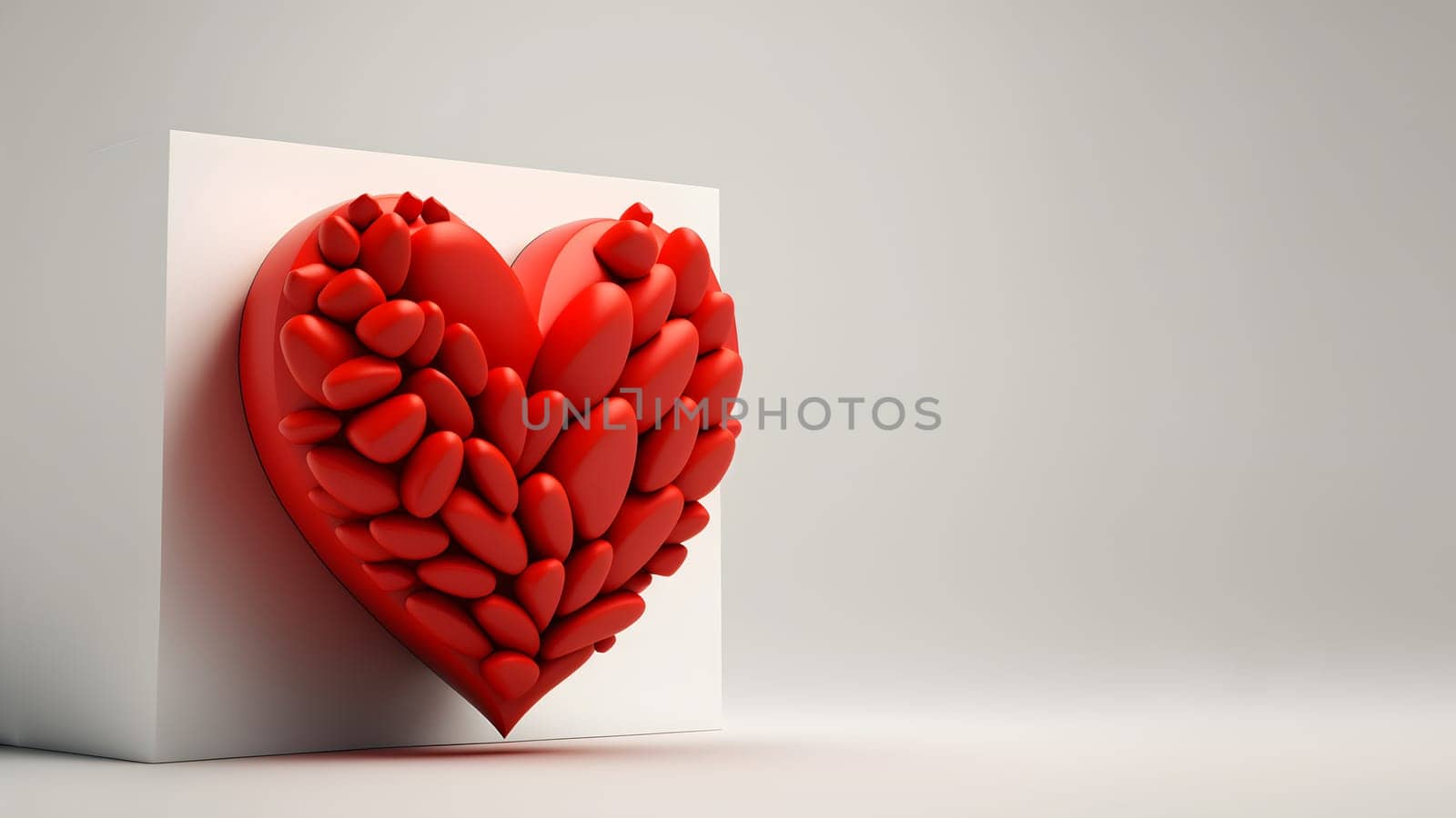 minimalistic valentines day background with heart symbol and copy space, neural network generated art. Digitally generated image. Not based on any actual person, scene or pattern.