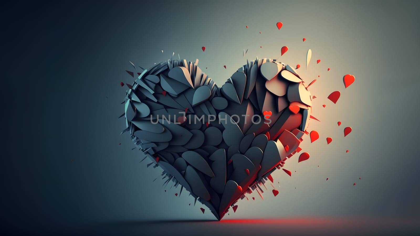 minimalistic valentines day background with heart symbol, neural network generated art. Digitally generated image. Not based on any actual person, scene or pattern.