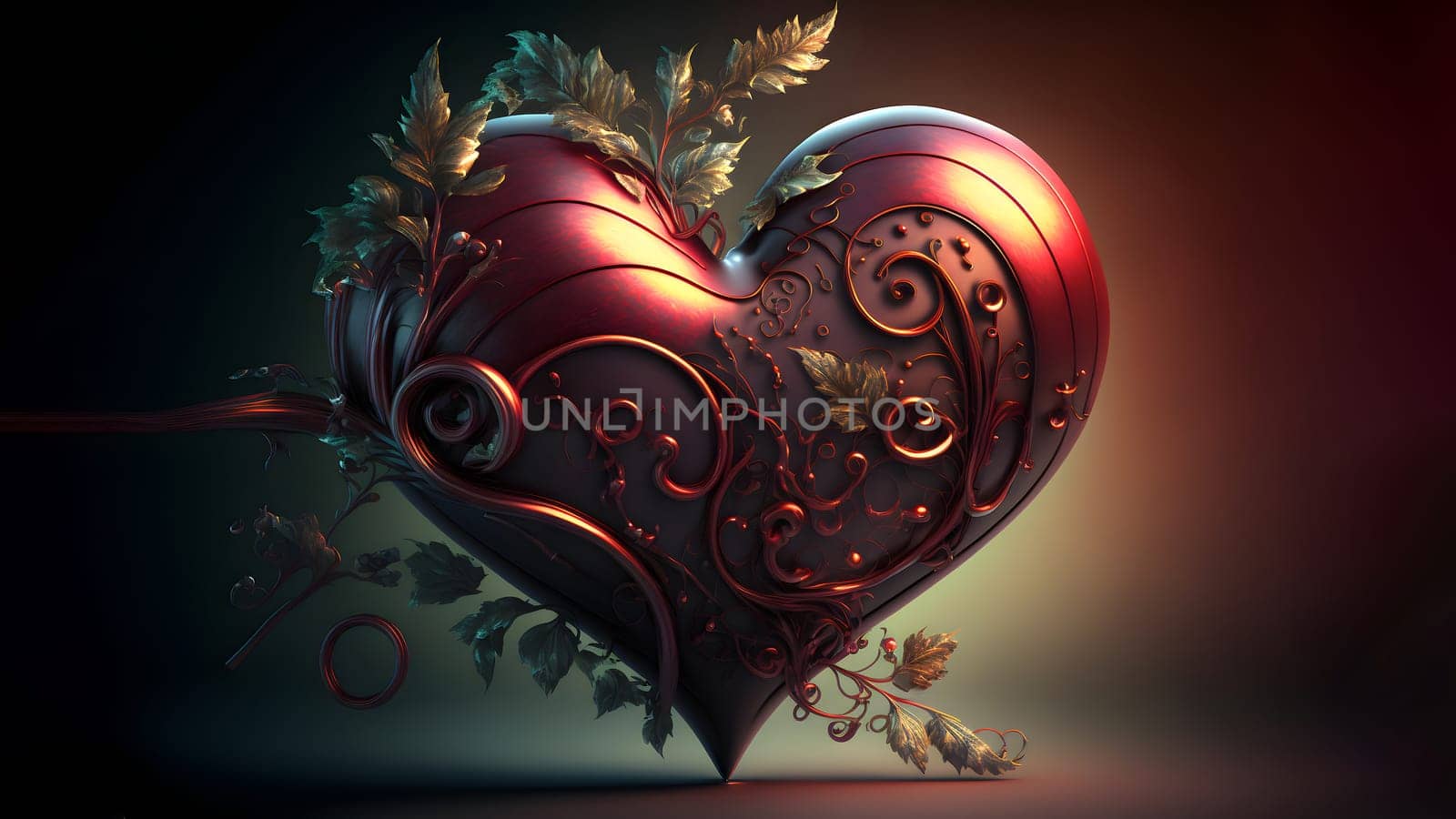 dark minimalistic valentines day background with heart symbol, neural network generated art. Digitally generated image. Not based on any actual person, scene or pattern.