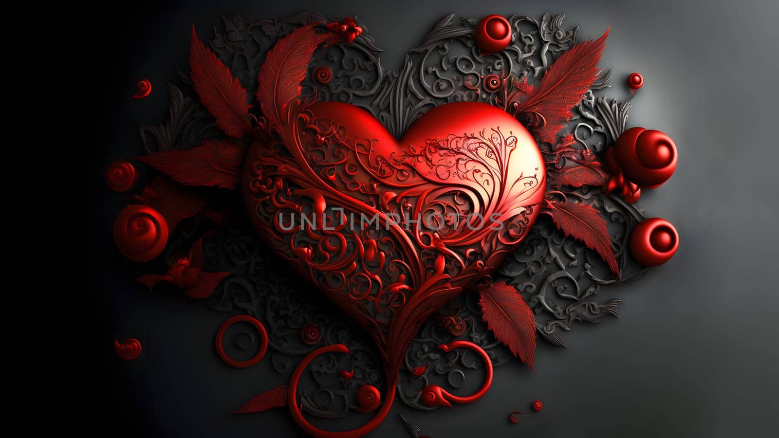 dark valentines day ornate fantasy heart symbol, neural network generated art by z1b