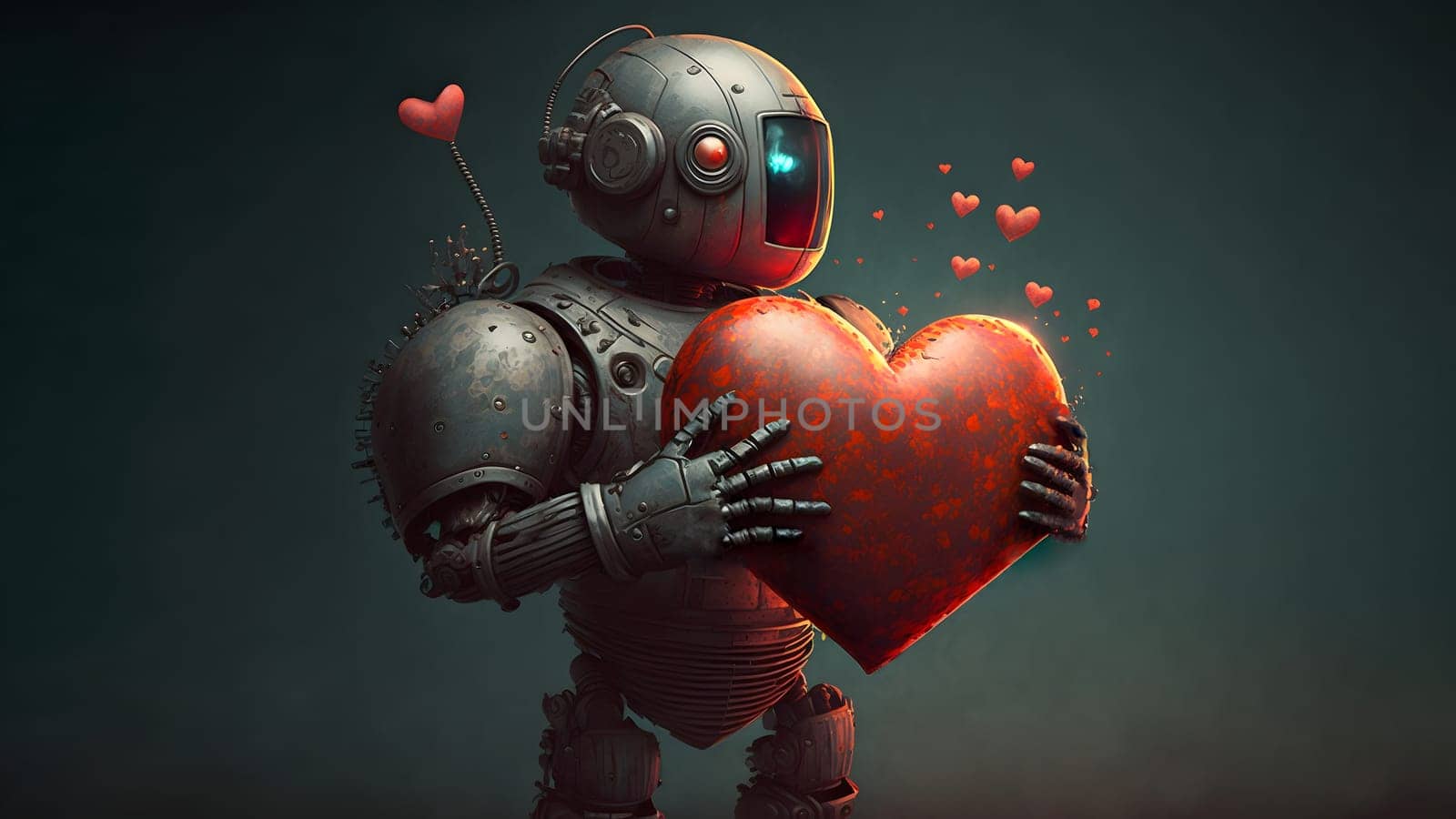 retro-futuristic robot holding large heart-shaped object for valentines day concept , neural network generated art by z1b