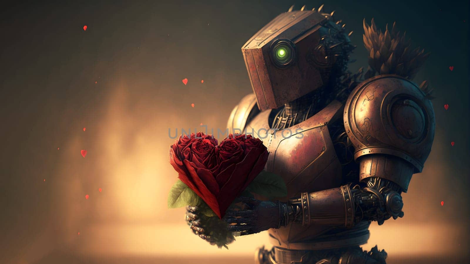 retro-futuristic robot holding large heart-shaped object for valentines day concept , neural network generated art by z1b