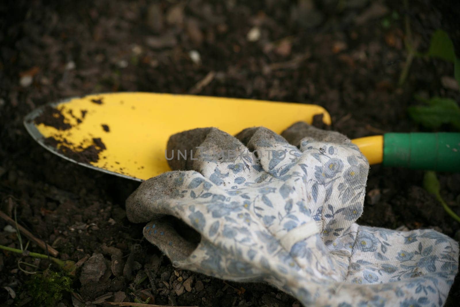 Shovel and work hand for working in the garden