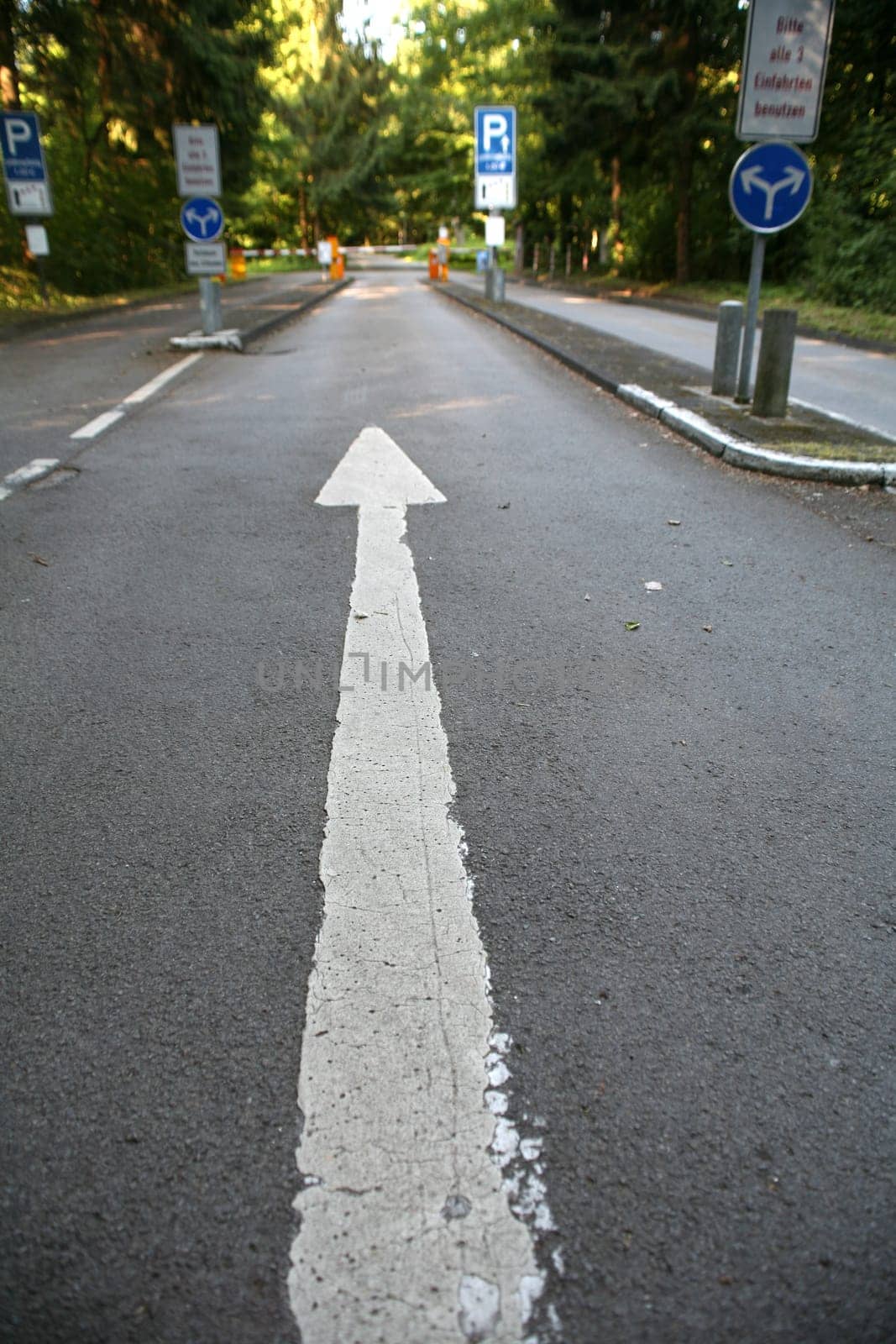 Directional arrow on a paved road