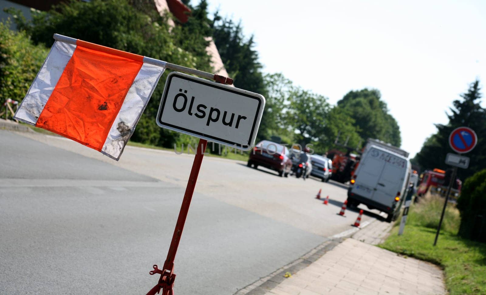 Warning sign at the scene of an accident