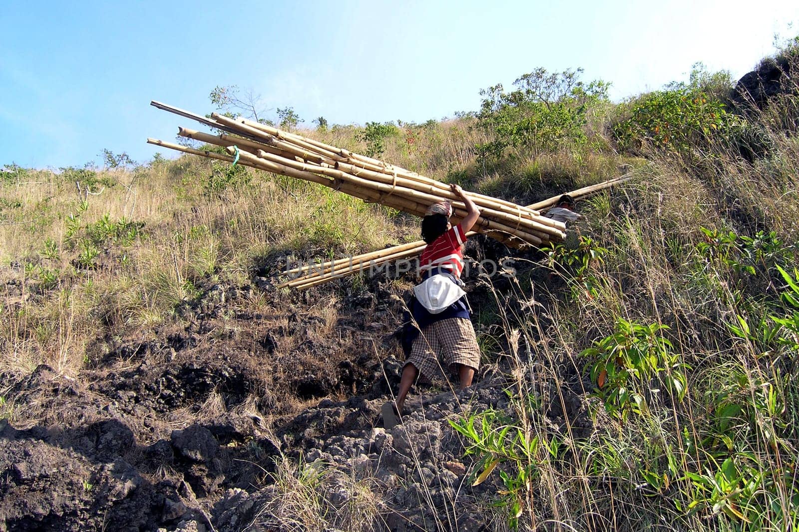 For days,these two had to carry their heavy burden to the edge of the volcano.