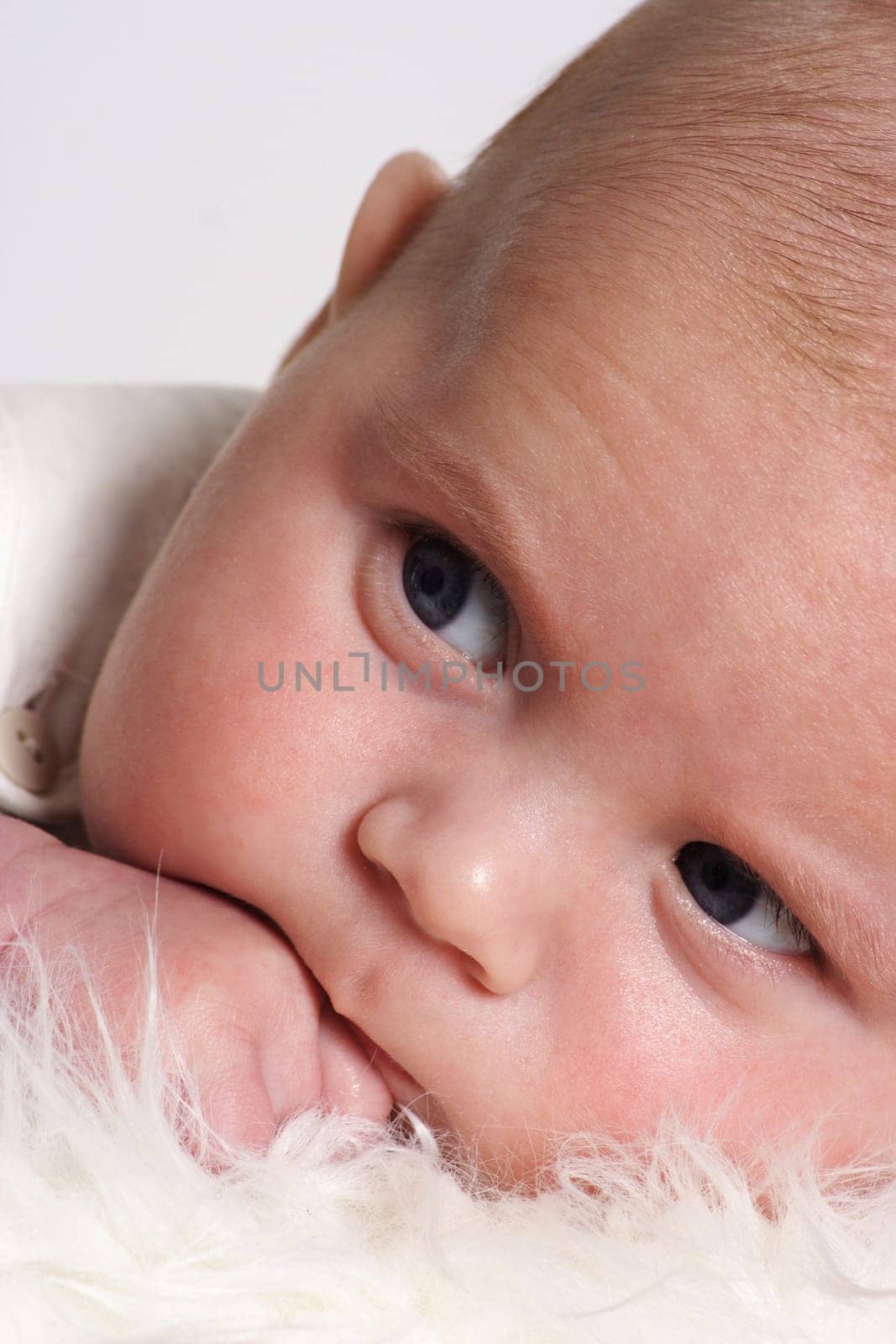 Little boy lies on a fur