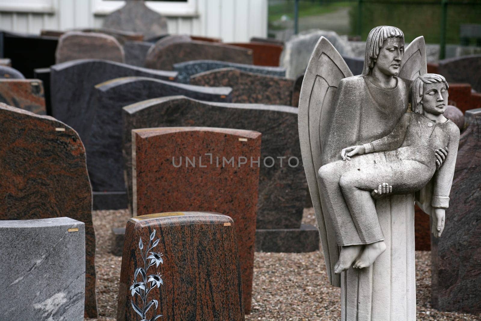 Still uninscribed gravestones in a stonemason's workshop
