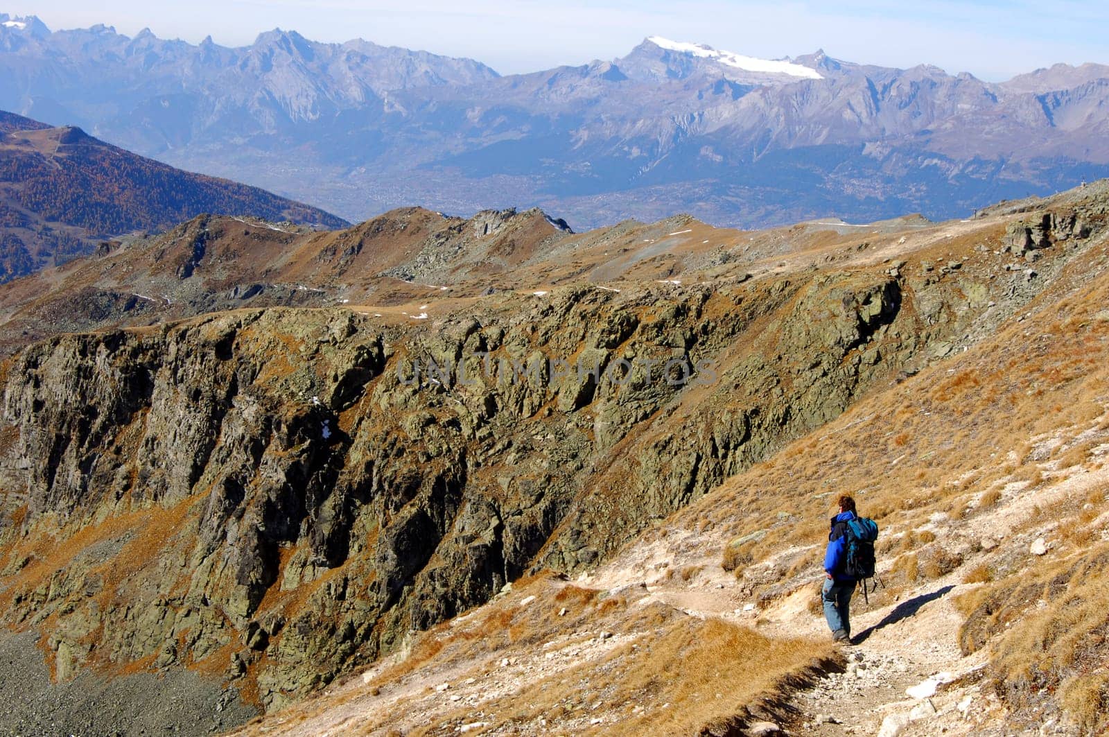 Hiking in the high mountains Valais Switzerland