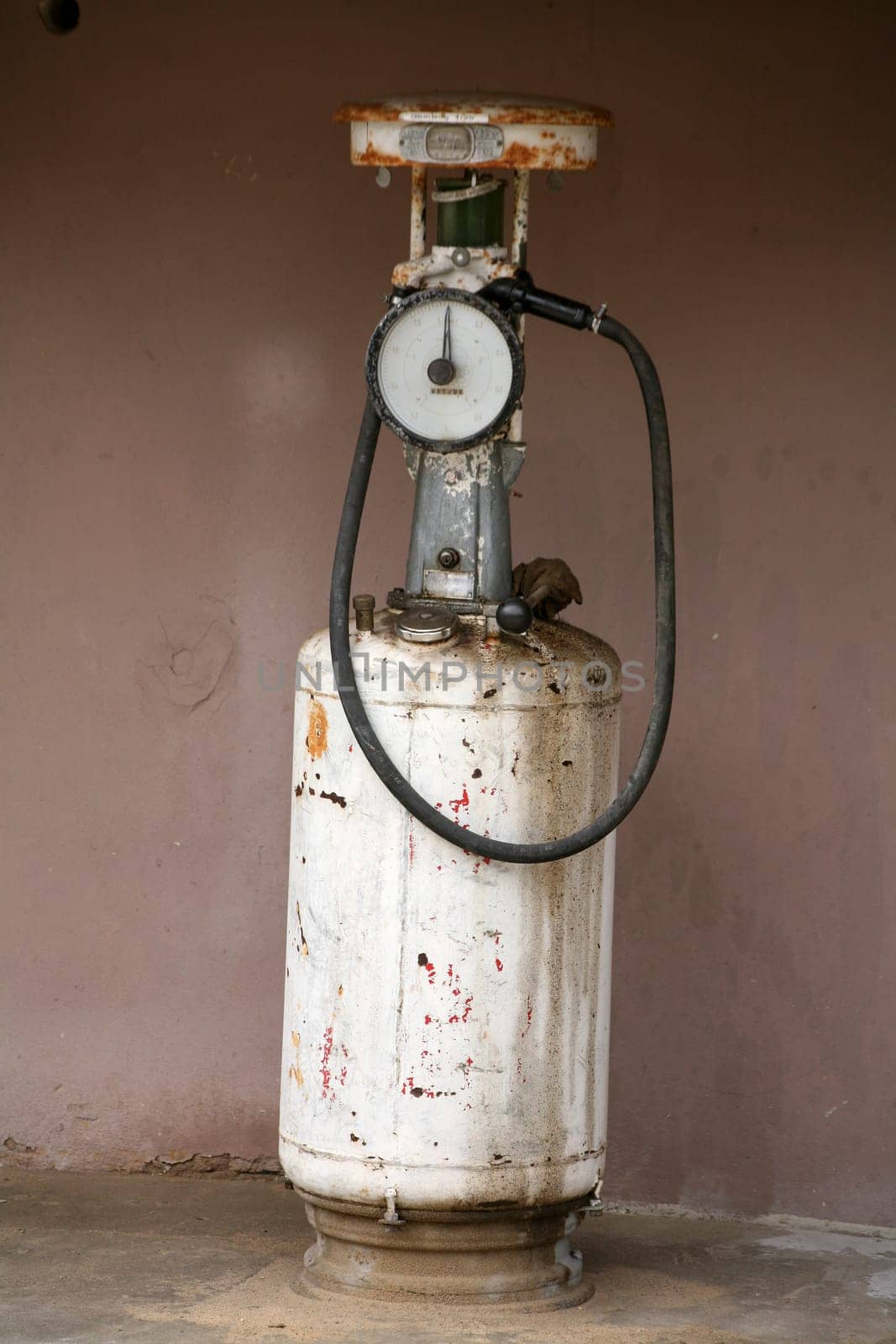 Dilapidated petrol station on a disused depot