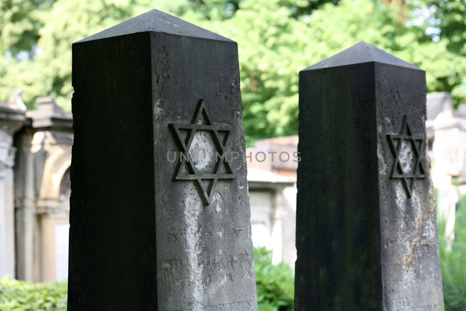 Star of David on gravestones of a Jewish cemetery