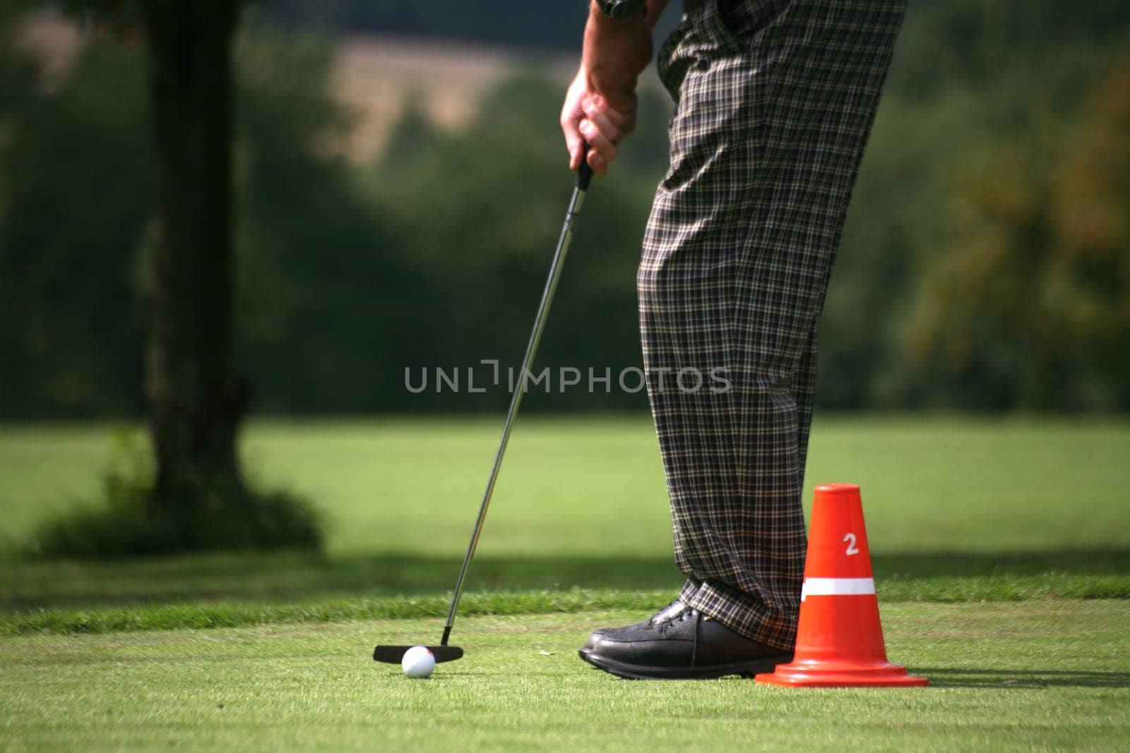 Golfers practicing