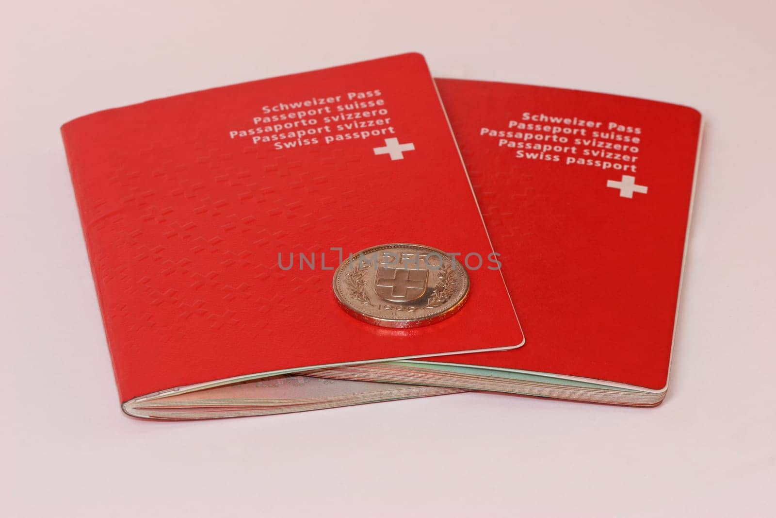 Two Swiss passports and 5CHF