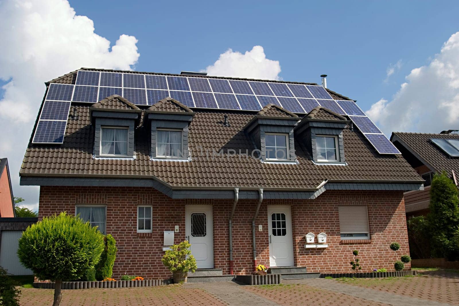 Solar panels on the roof of the house