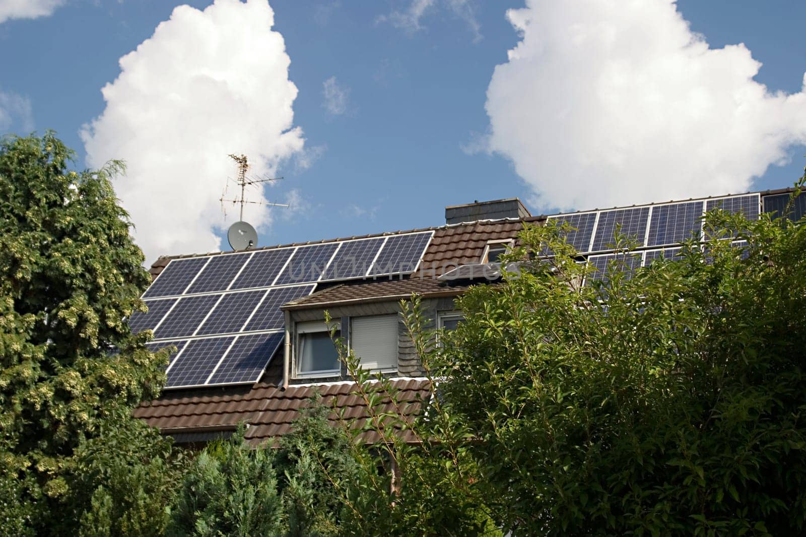 Solar panels on the roof of the house