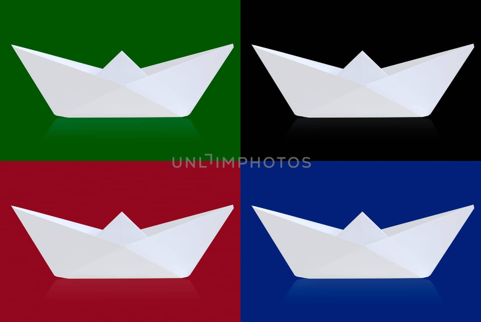Paper ships with different backgrounds