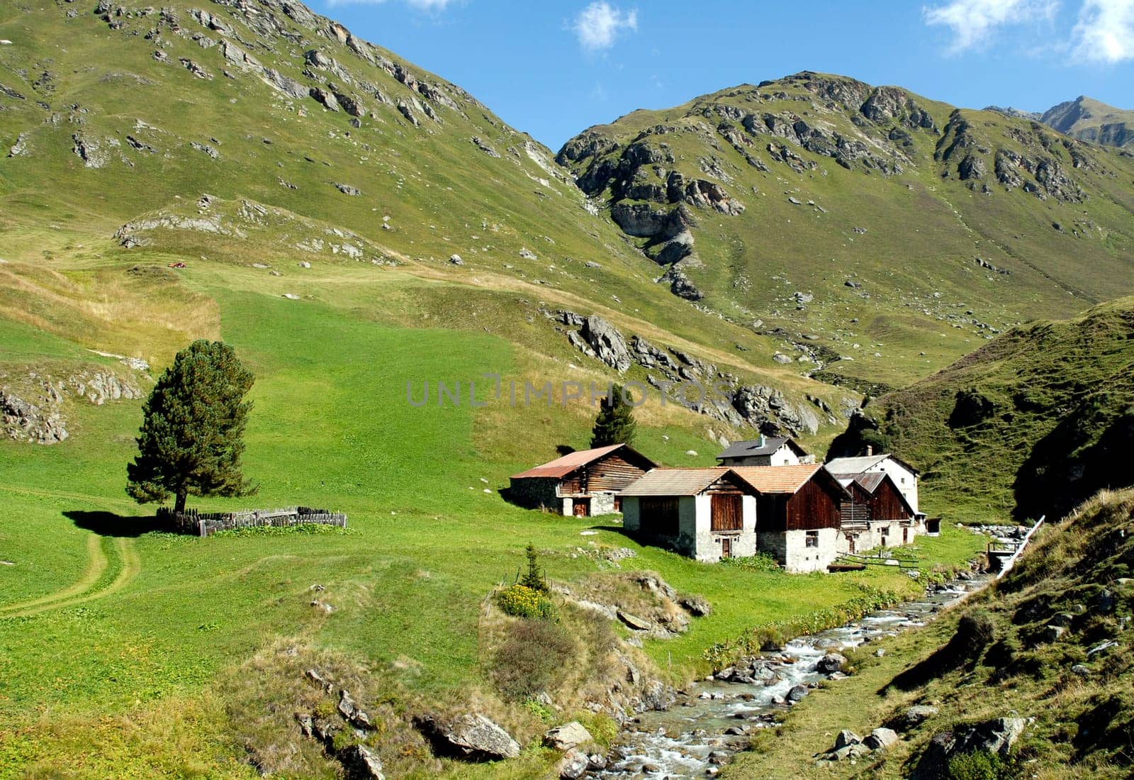 Mountain village above Bivio on the Julier Pass in Switzerland.