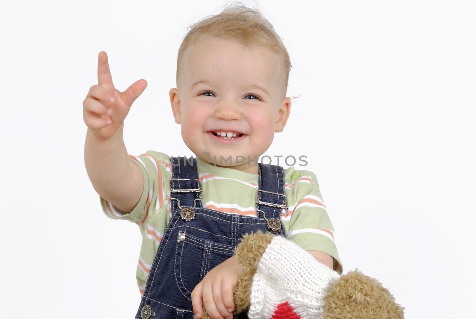 Toddler with teddy. Studio recording