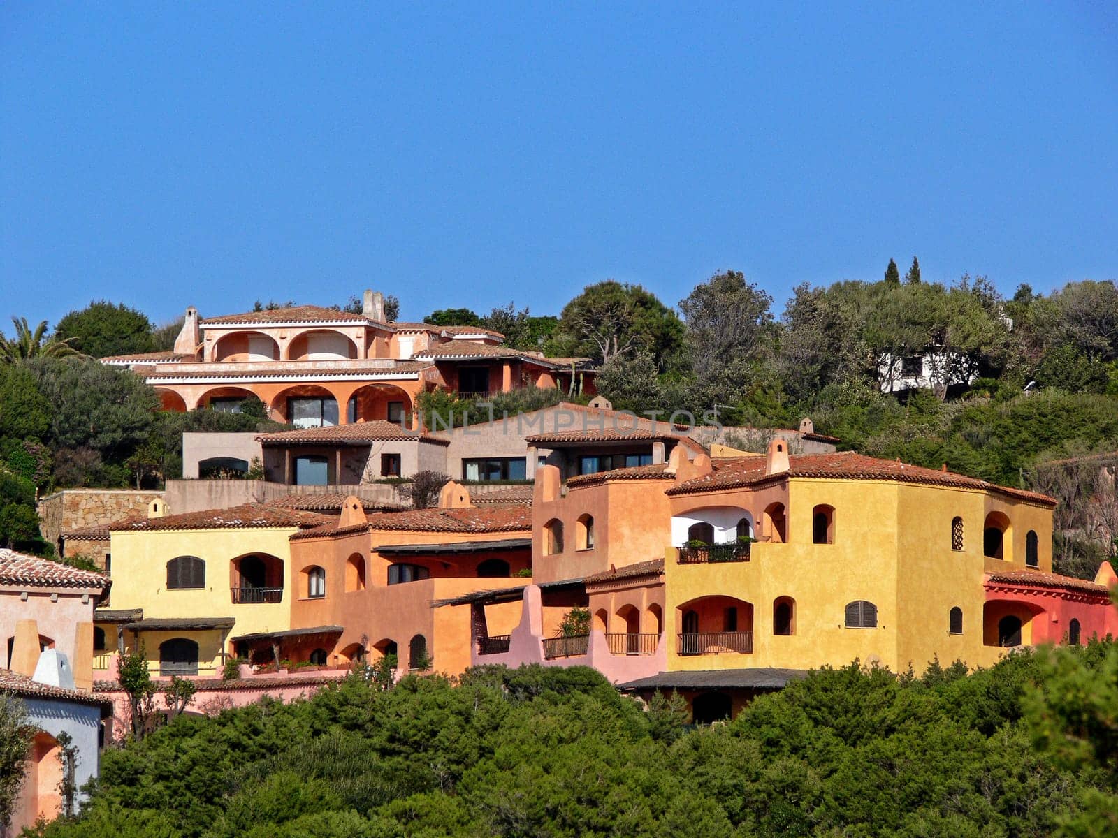 Porto Cervo,Costa Smeralda,houses in pastel colors,pastel shades
