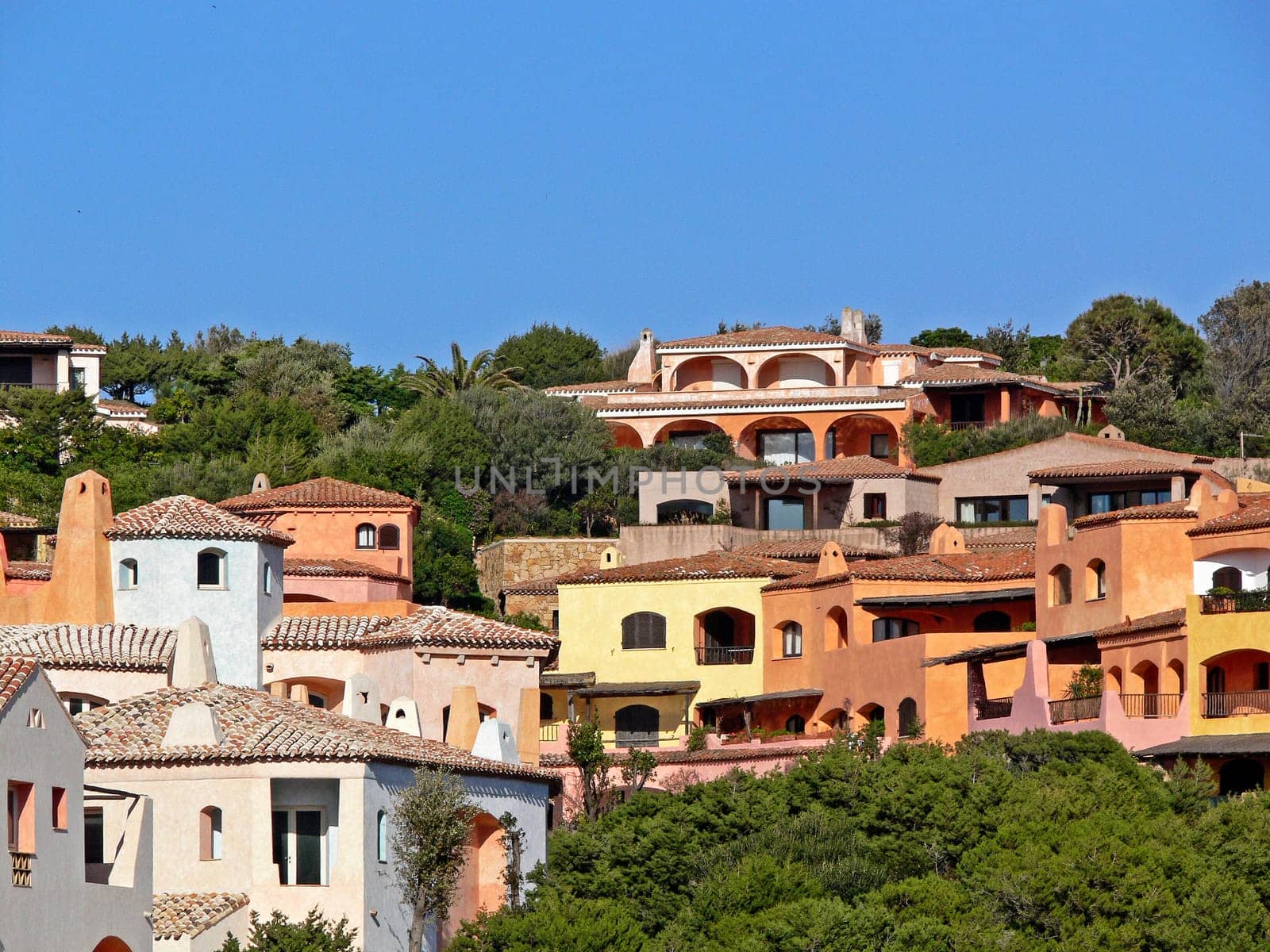 Porto Cervo,Costa Smeralda,houses in pastel colors,pastel shades