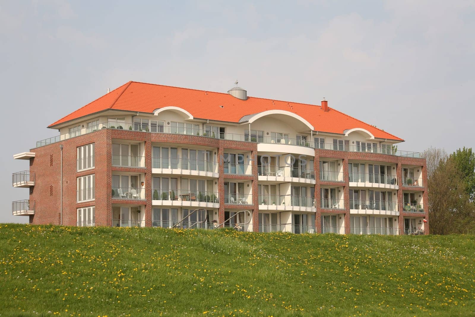 Modern residential building directly on the dike of Cuxhaven