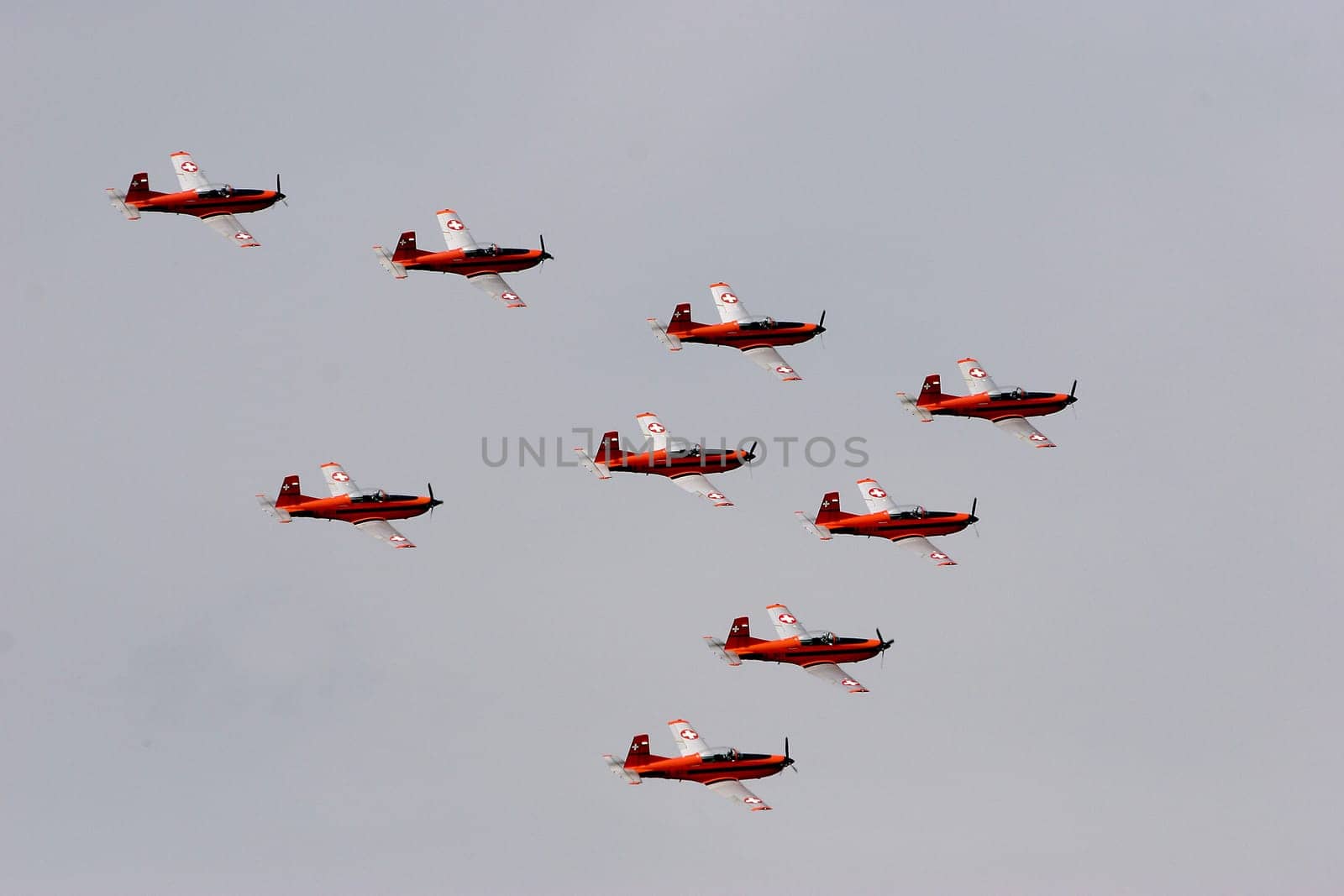 PC-7 Team  After initial beginnings in 1987,the PC-7 Team was founded on the occasion of the 75th anniversary of the Swiss Air Force. It consists of 9 PC-7 aircraft and can be seen mainly in Switzerland and nearby countries. Last years