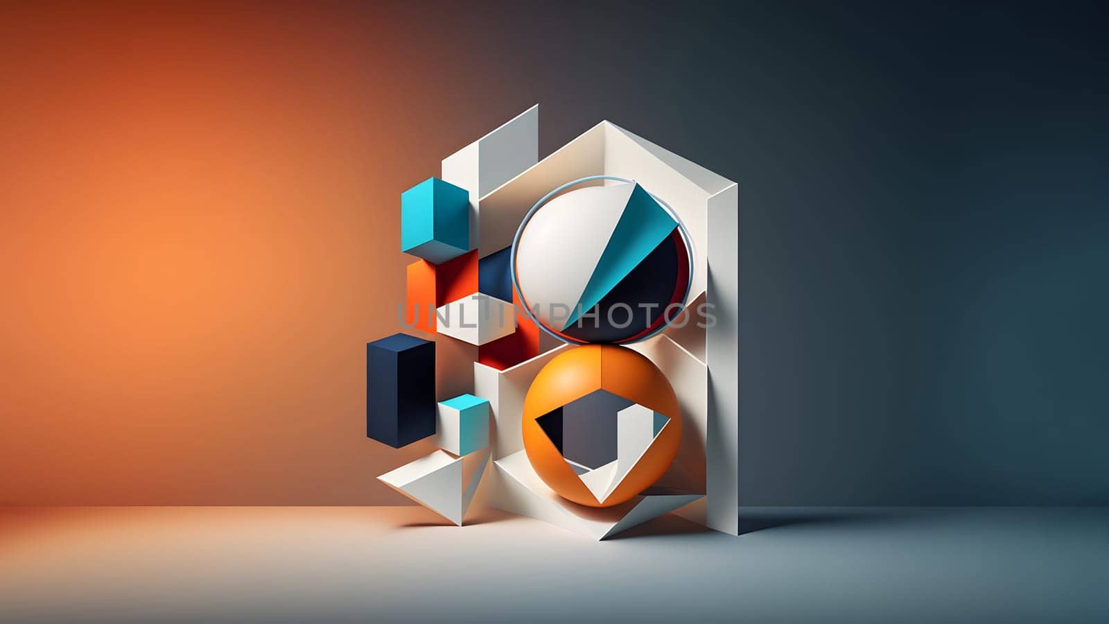 abstract minimalistic geometric shapes scene, neural network generated art. by z1b