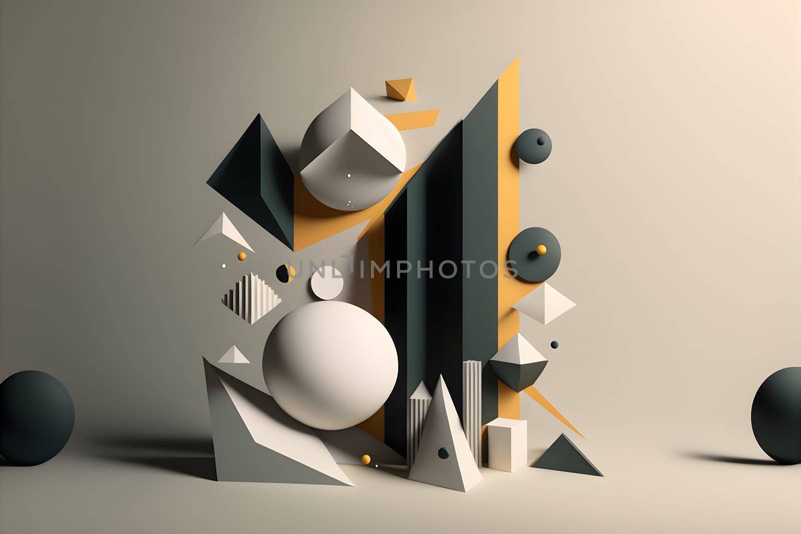 abstract minimalistic geometric shapes scene, neural network generated art. Digitally generated image. Not based on any actual scene or pattern.