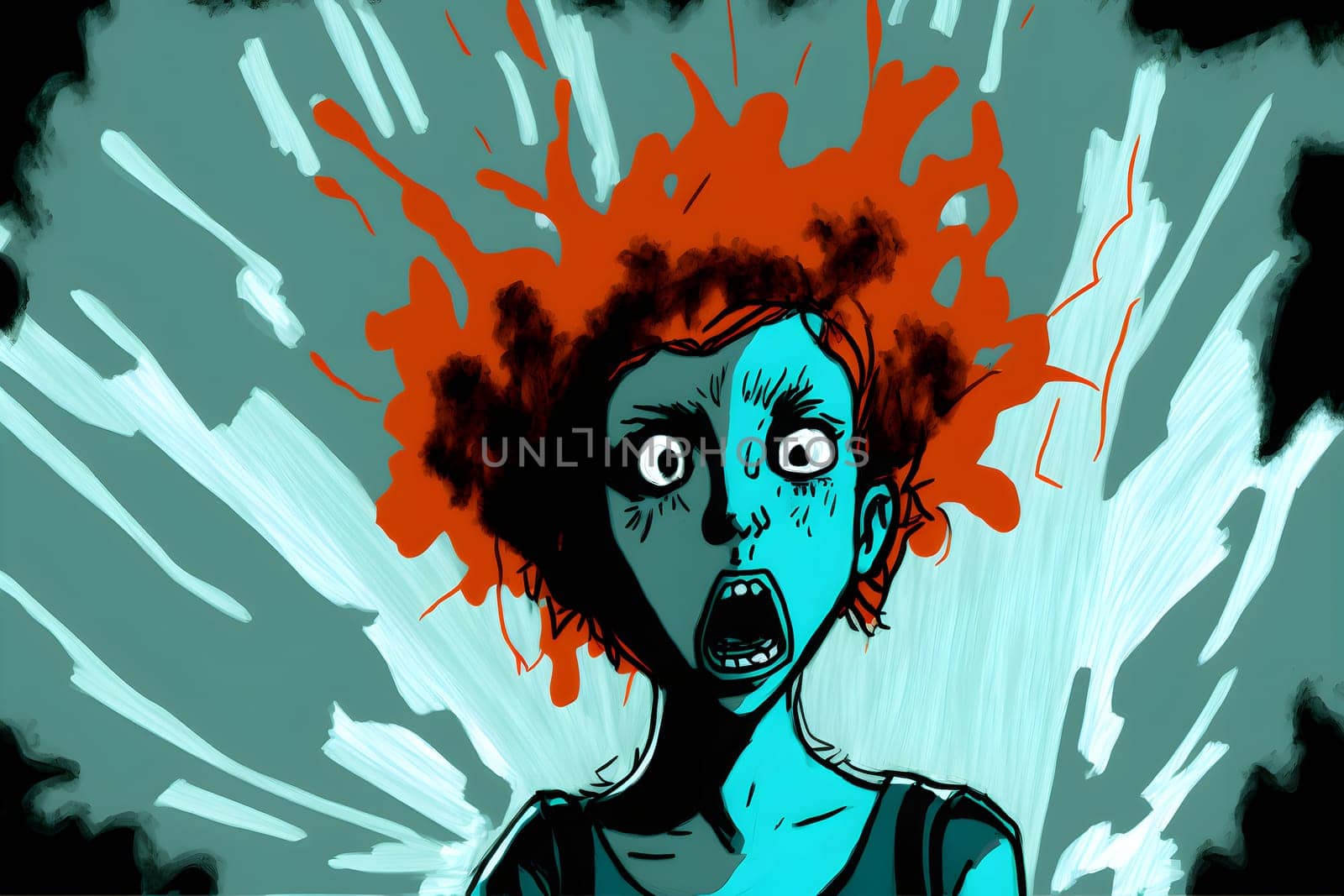 ADHD or Attention deficit hyperactivity disorder cartoonish person, neural network generated art. Digitally generated image. Not based on any actual person, or pattern.