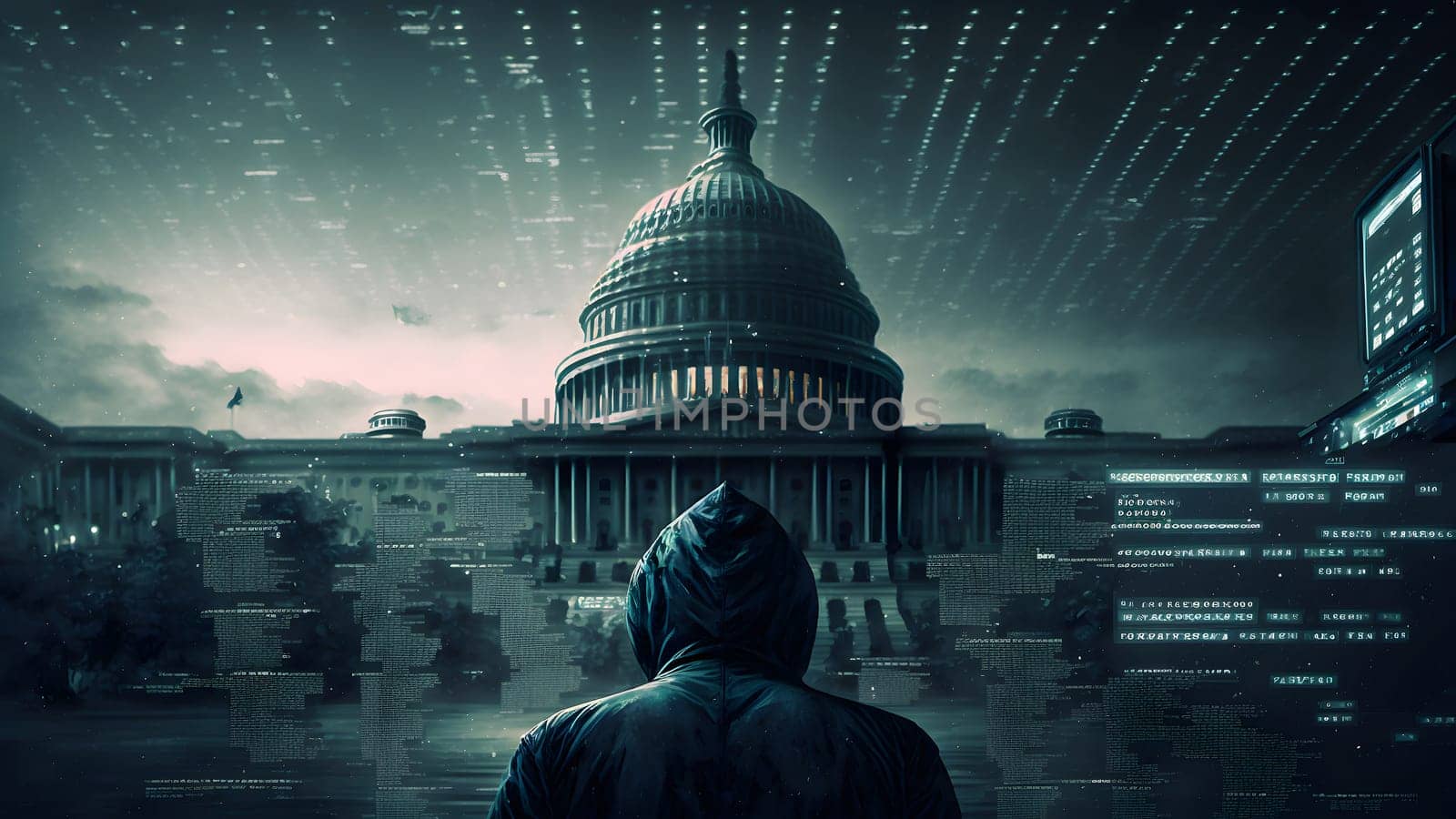 cyber government concept, neural network generated art. Digitally generated image. Not based on any actual person, scene or pattern.