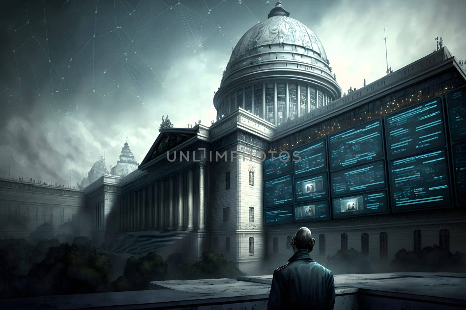 cyber government concept, neural network generated art. Digitally generated image. Not based on any actual person, scene or pattern.