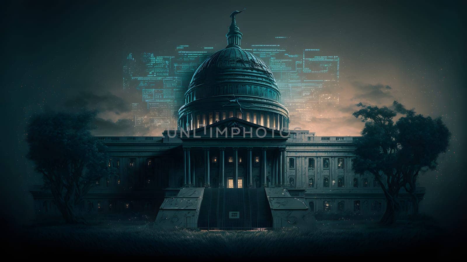 cyber government concept, neural network generated art. Digitally generated image. Not based on any actual person, scene or pattern.