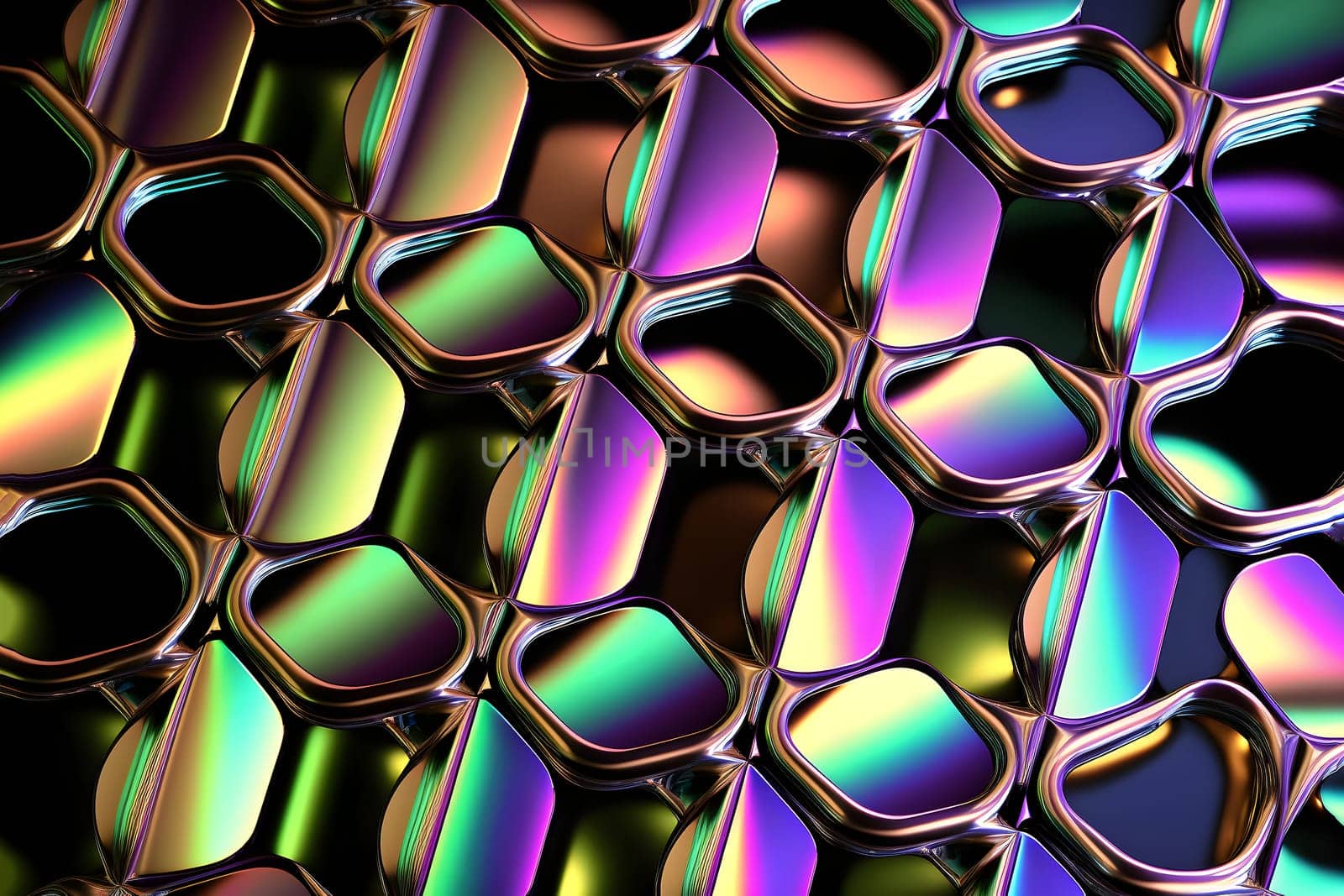 texture and abstract full-frame background of iridescent metal, neural network generated art. Digitally generated image. Not based on any actual scene or pattern.