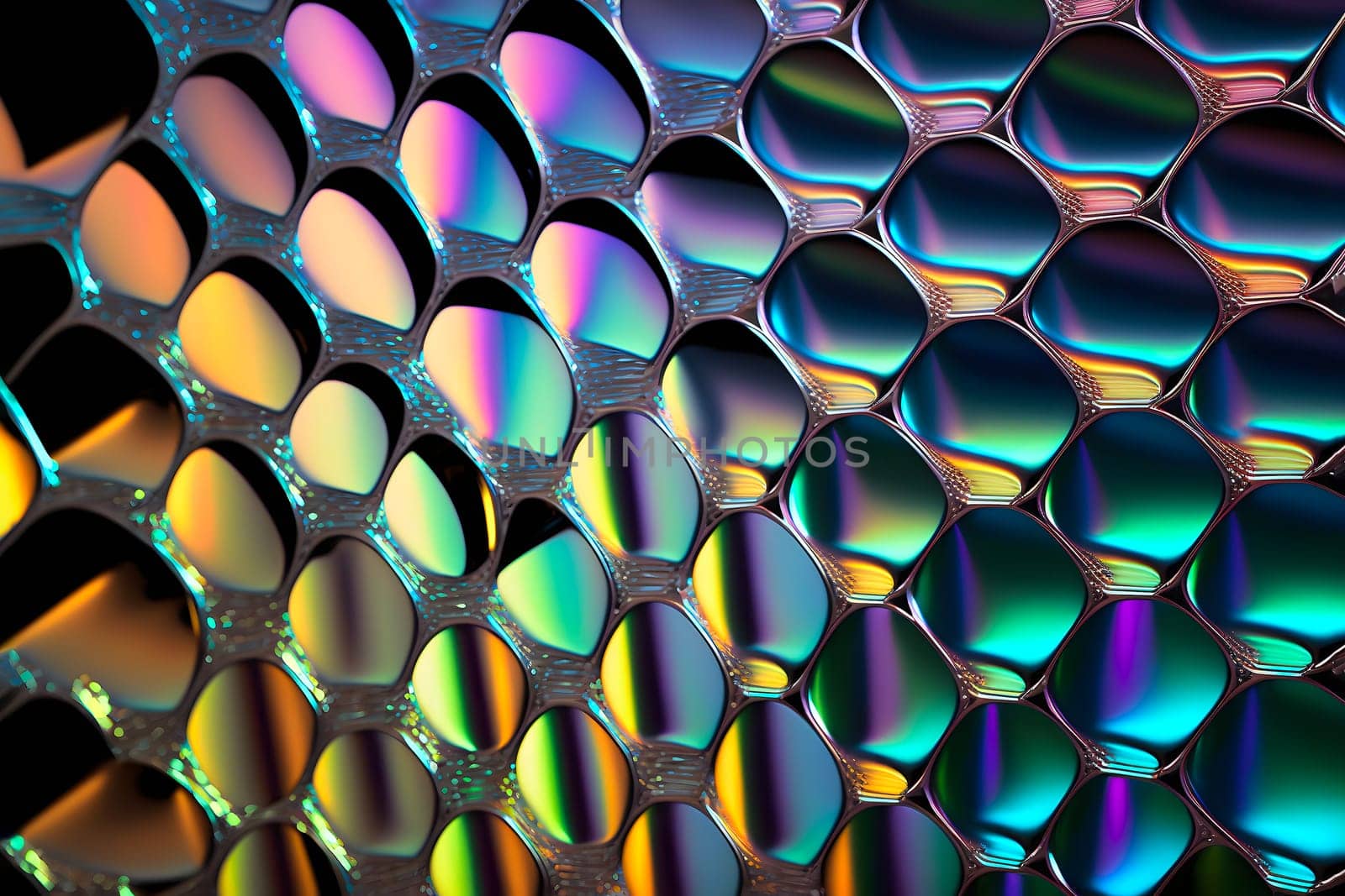 texture and abstract full-frame background of iridescent metal, neural network generated art. Digitally generated image. Not based on any actual scene or pattern.